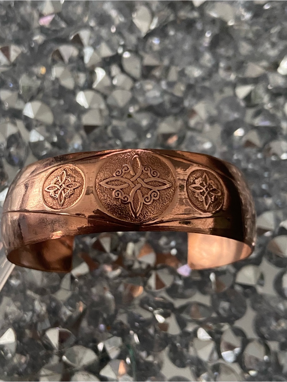 Engraved Witches knot Cooper Cuff Bracelet w/Healing Frequency Women’s Jewelry - Picture 2 of 3